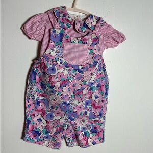 Vintage floral  Pink and Purple Baby Romper